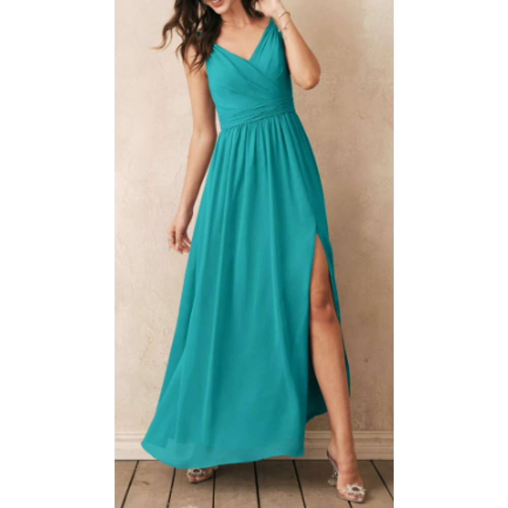 AW BRIDAL sz 12 L turquoise green Joie bridesmaid chiffon party maxi dress B64